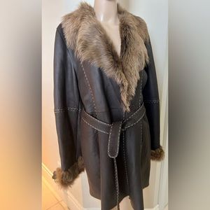 Rizal Dark Brown Shearling Lamb Coat with Toscana Lamb Fleece Collar